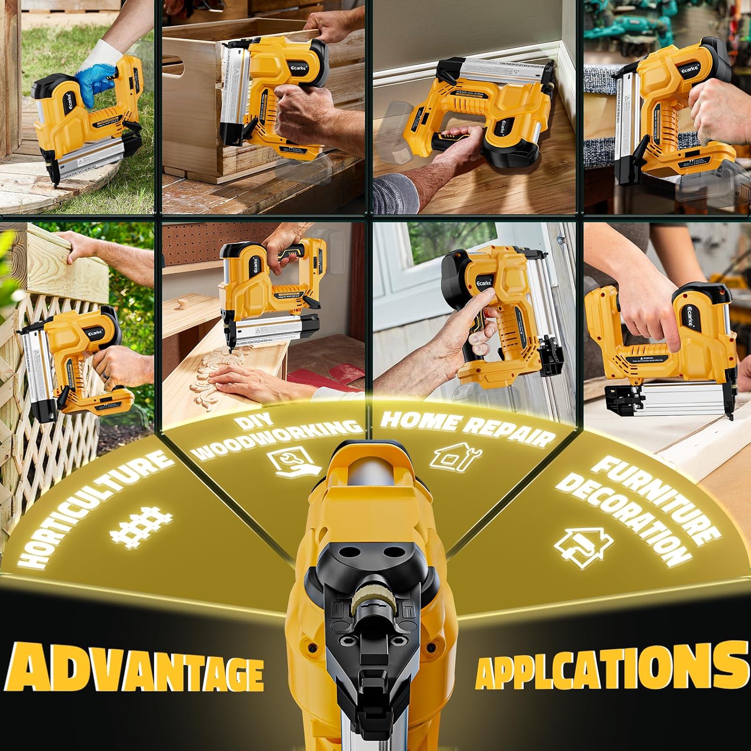 Ecarke Cordless 2 Inch Brad Nailer Compatible with DeWalt 20V Battery(No Battery),2 In 1 Electric Nail Gun,18GA Staple Gun with 1000 Nails, Battery Powered Nail Gun for Trim Wood Crafting Home DIY