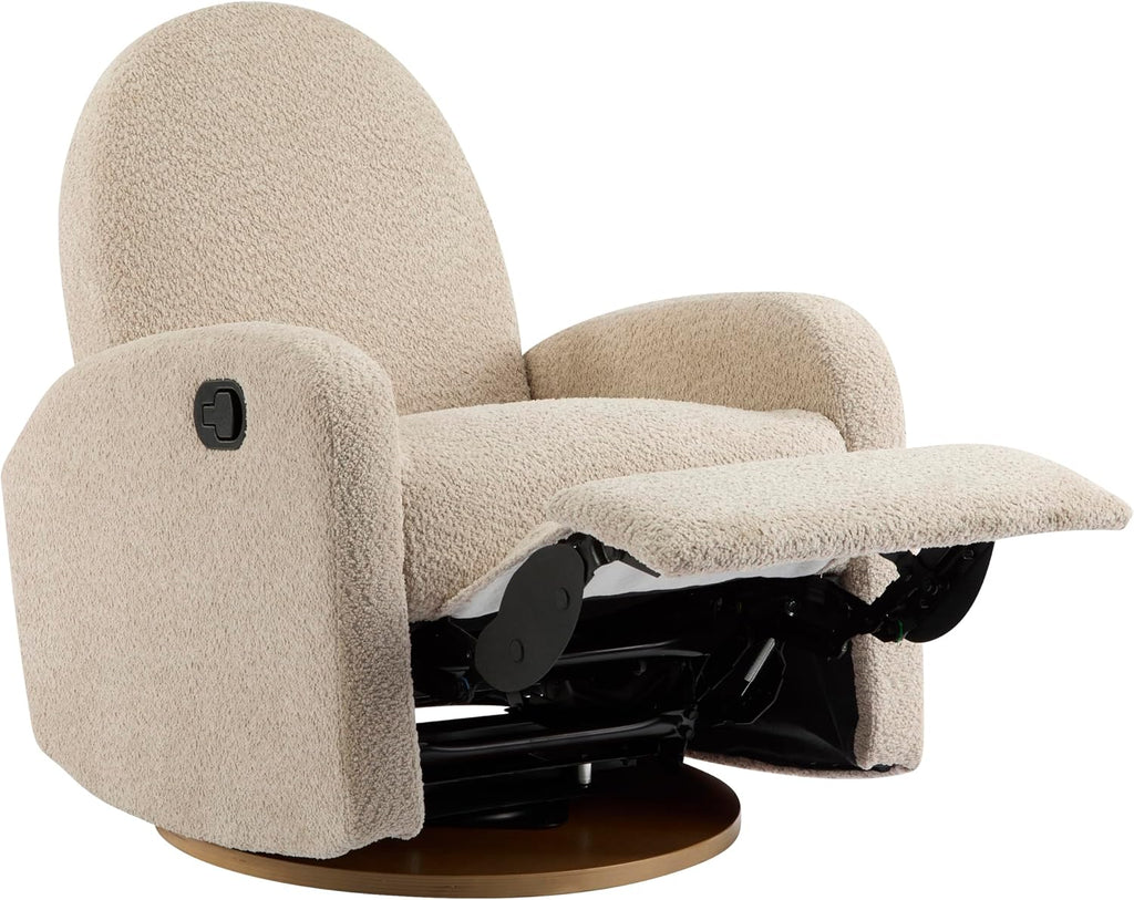 Merax Boucle 360 Swivel & Glider Recliner Chair, Soft Bedroom Sofa Chair with with Thicker Seat Cushion, Modern Home Theater Seating for Living Room Almond