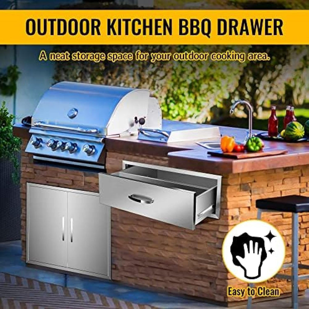 Outdoor Kitchen Drawer BBQ Drawer Outdoor Kitchen Access Drawers Horizontal- Stainless Steel Double Drawers for Outdoor Kitchen Grilling Station Or BBQ Island,30Wx23Dx10H