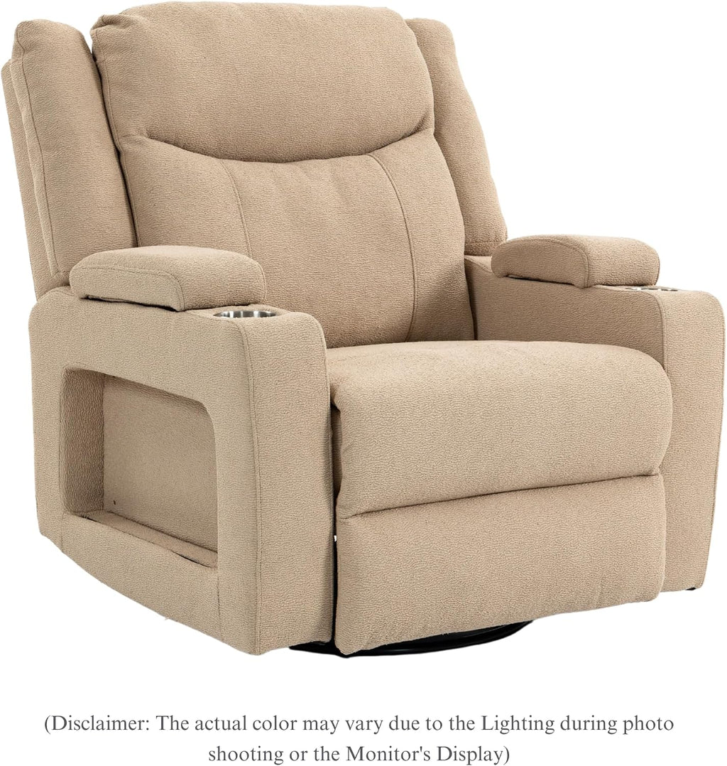 Power Oversized Swivel Rocker Recliner with Dual Motor Adjustable Headrest for Adults, Glider Rocking Chair with Heat Massage, LED Light, USB C Charging, Armrest Storage, Cup Holder
