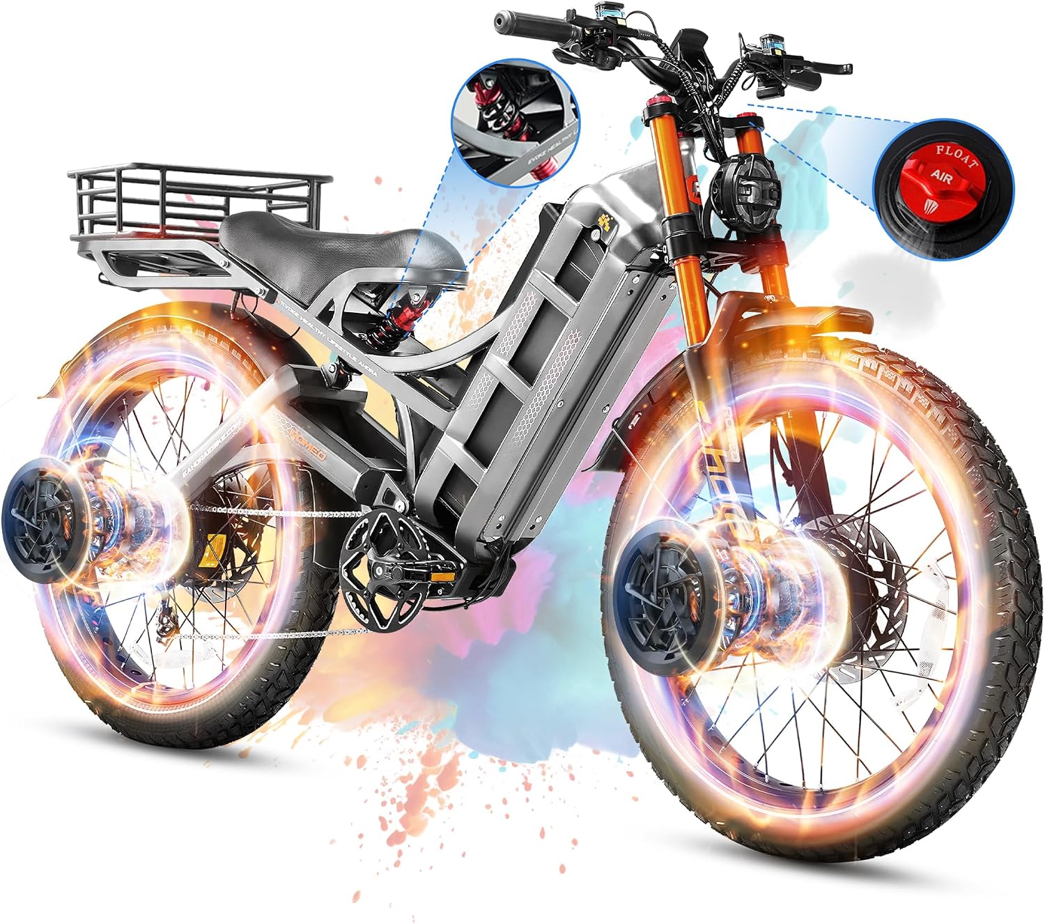 eAhora 2026 Romeo Pro 3/2 50-46Mph Electric Bike for Adults 5600W/4000W/2500W Dual Motor Ebike 60V/80Ah 52V/70Ah Long Range Fat Tire Full Suspension Electric Mountain Bicycle