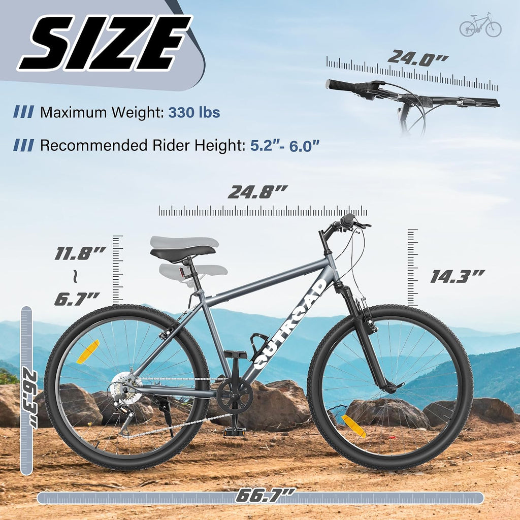 Betterland 26 Inch Mountain Bike with Adjustable Ergonomic Seat, 7/21 Speed Adult Bike with Dual V Brakes, Outdoor Cycling Bike with High Carbon Steel Frame and Front Suspension