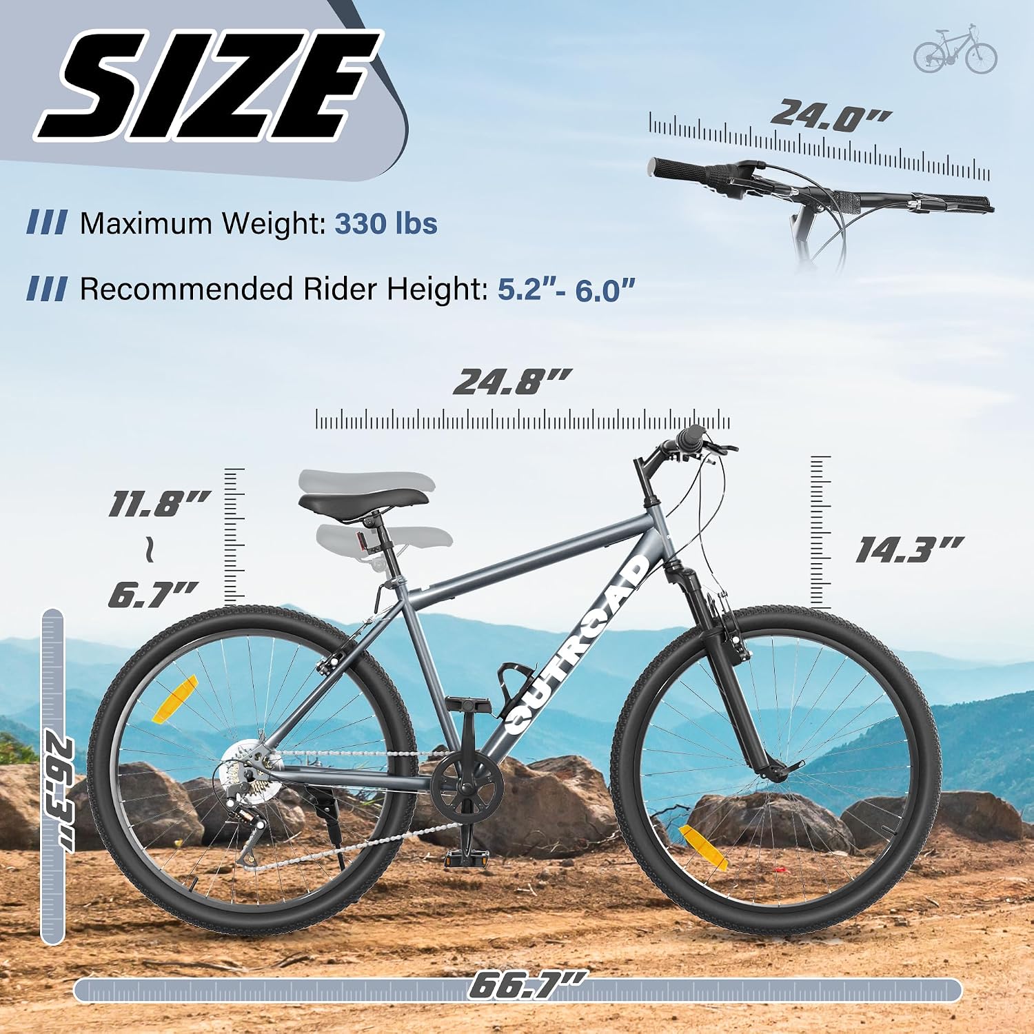 Betterland 26 Inch Mountain Bike with Adjustable Ergonomic Seat, 7/21 Speed Adult Bike with Dual V Brakes, Outdoor Cycling Bike with High Carbon Steel Frame and Front Suspension