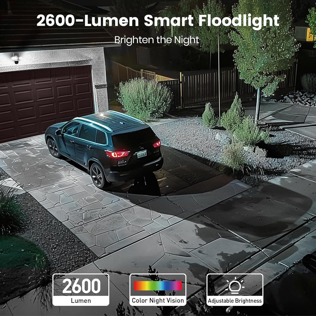 aosu Floodlight Camera Wired, 3K UHD Security Camera Outdoor, 360° Coverage Surveillance, 24/7 Recording, Motion Detection, 2600-Lumen Motion-Activated Floodlight, Color Night Vision