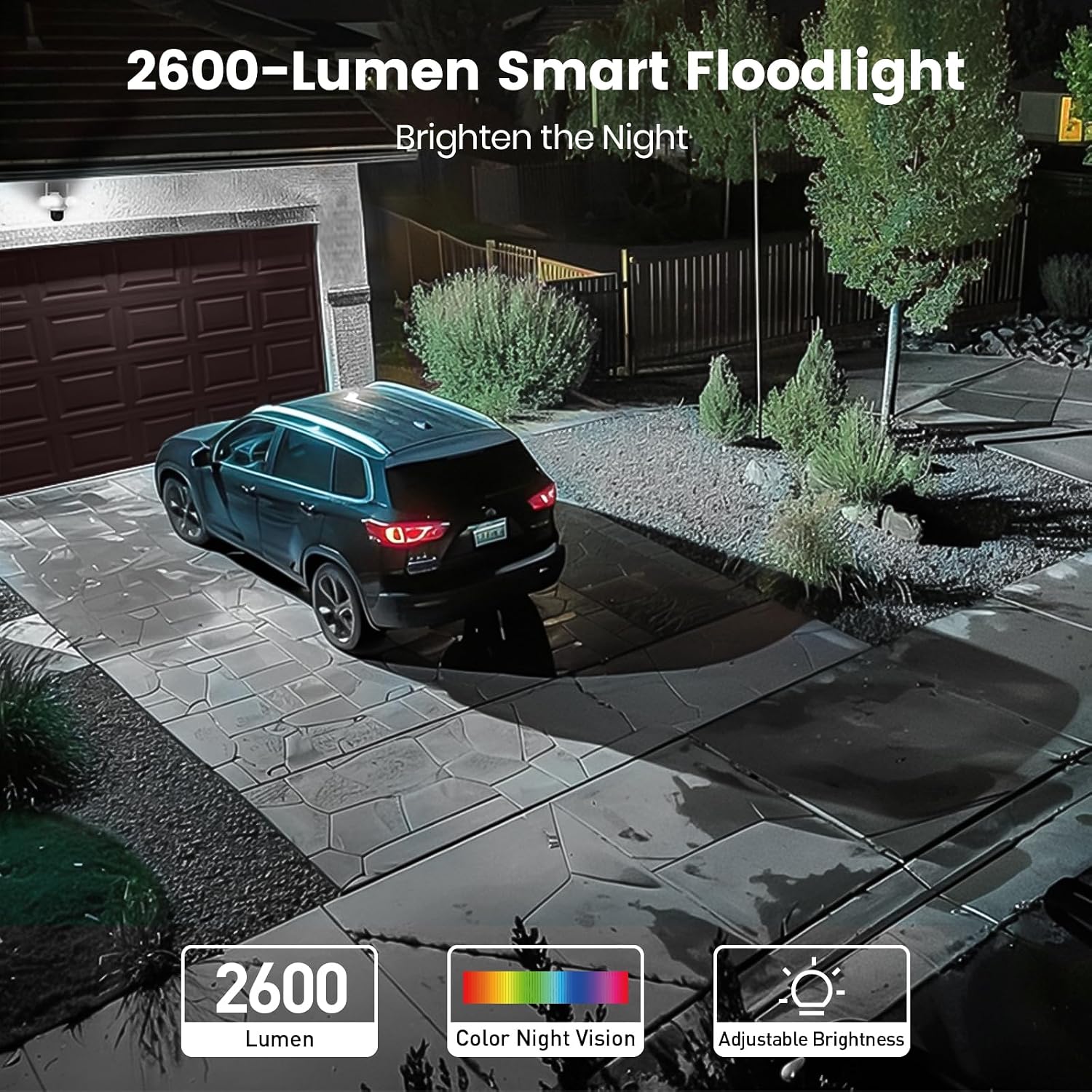 aosu Floodlight Camera Wired, 3K UHD Security Camera Outdoor, 360° Coverage Surveillance, 24/7 Recording, Motion Detection, 2600-Lumen Motion-Activated Floodlight, Color Night Vision