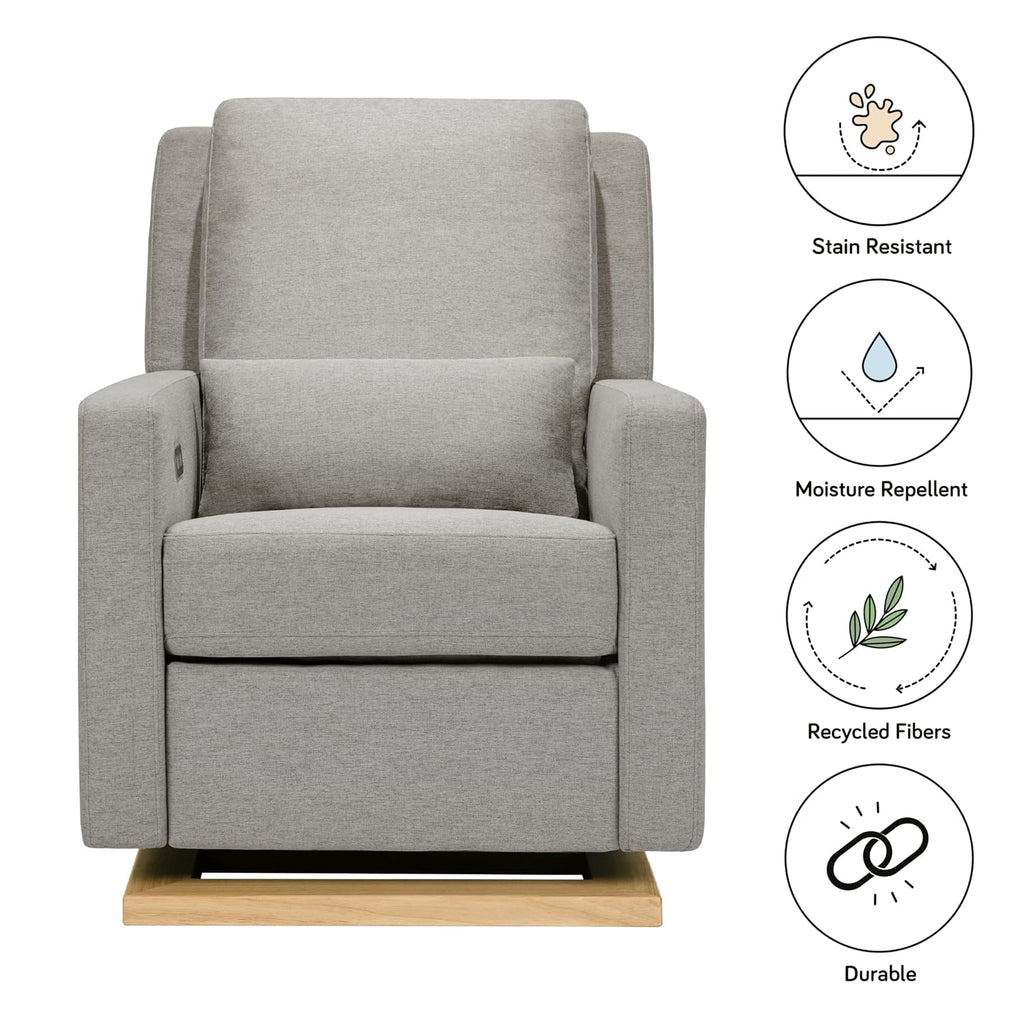Babyletto Sigi Electronic Power Recliner & Swivel Glider with USB Port in Performance Gray Eco-Weave with Light Wood Base, Water Repellent & Stain Resistant, Greenguard Gold and CertiPUR-US Certified