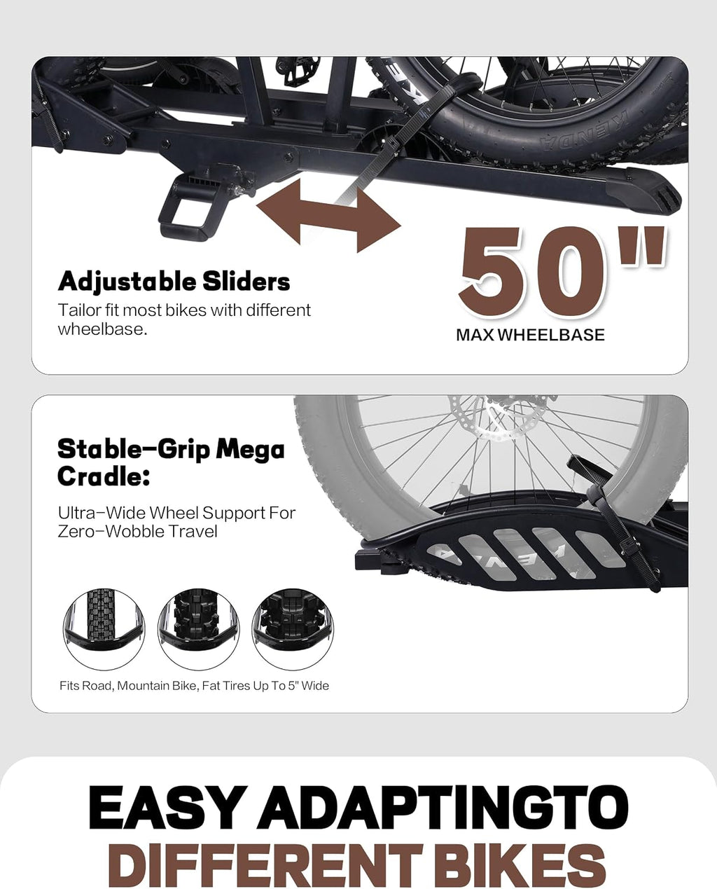 Young 250LBS. Capacity Foldable Aluminum 3-Ebike Rack with Ramp for Car SUV RV Truck Trailer and Van, Fits up to 5' Fat Tire Width and 50' Wheelbase, Ebike Carrier Rack for 2' Receiver