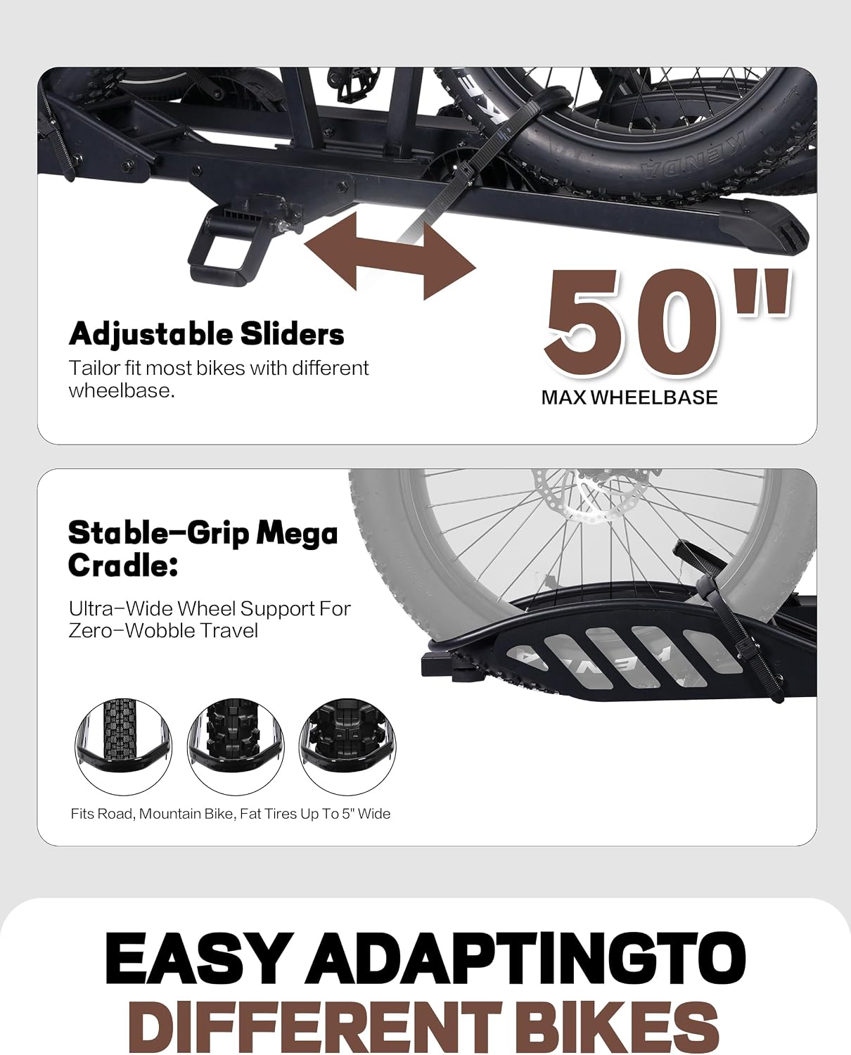 Young 250LBS. Capacity Foldable Aluminum 3-Ebike Rack with Ramp for Car SUV RV Truck Trailer and Van, Fits up to 5' Fat Tire Width and 50' Wheelbase, Ebike Carrier Rack for 2' Receiver