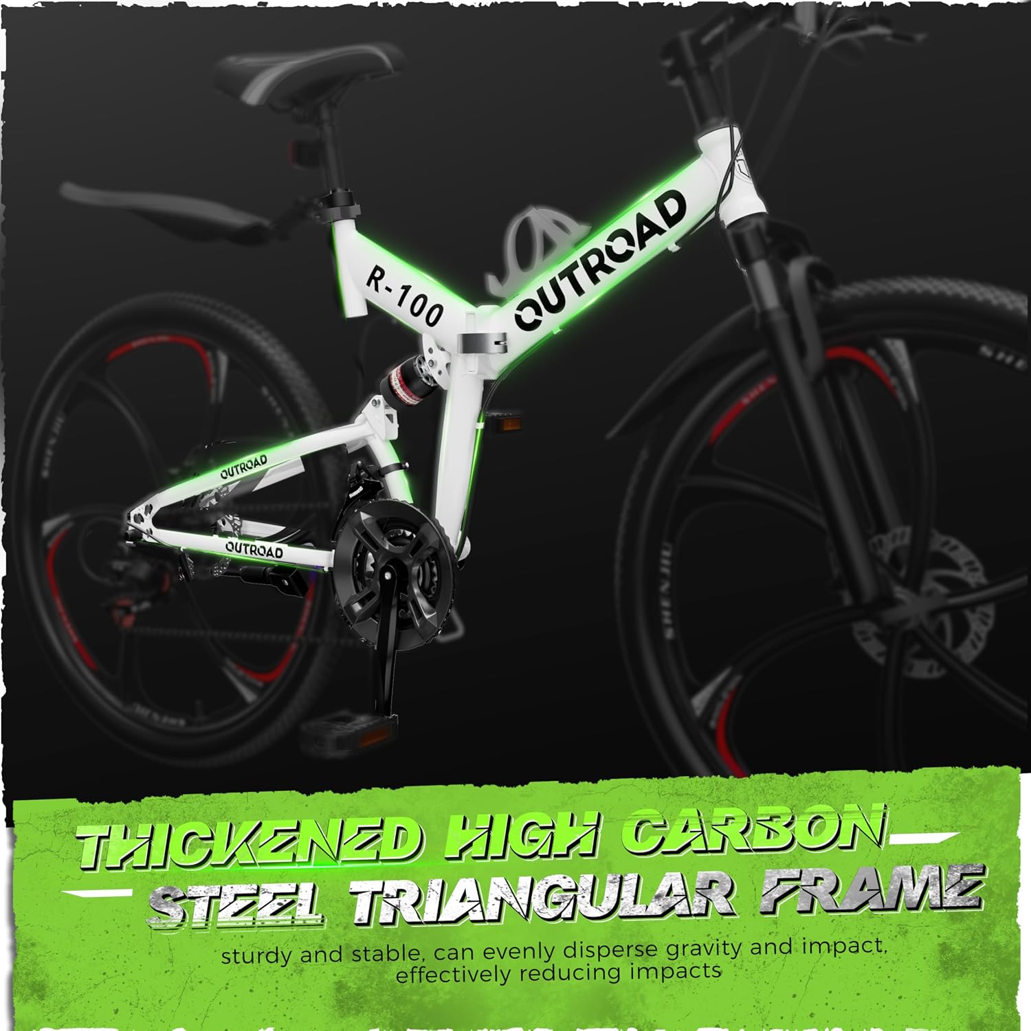 26 Inch Adult Folding Bikes/Mountain Bikes, 21 Speeds Mountain Bicycles with Full Suspension, Dual Disc Brake, High Carbon Steel Frame, Foldable Bike for Men/Women/Teen, Multiple Colors