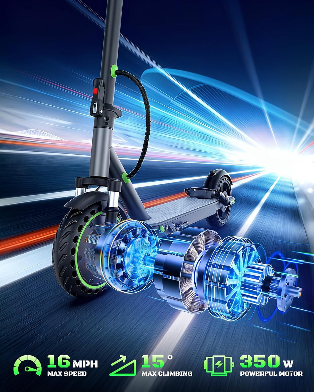 NAVIC Electric Scooter with Dual Suspension, 8.5'/10' Tires, 350W/500W Motor, 19/22 Mph, Max 22/25/27/49Miles Range, Foldable E Scooter for Adults with Braking, App Control