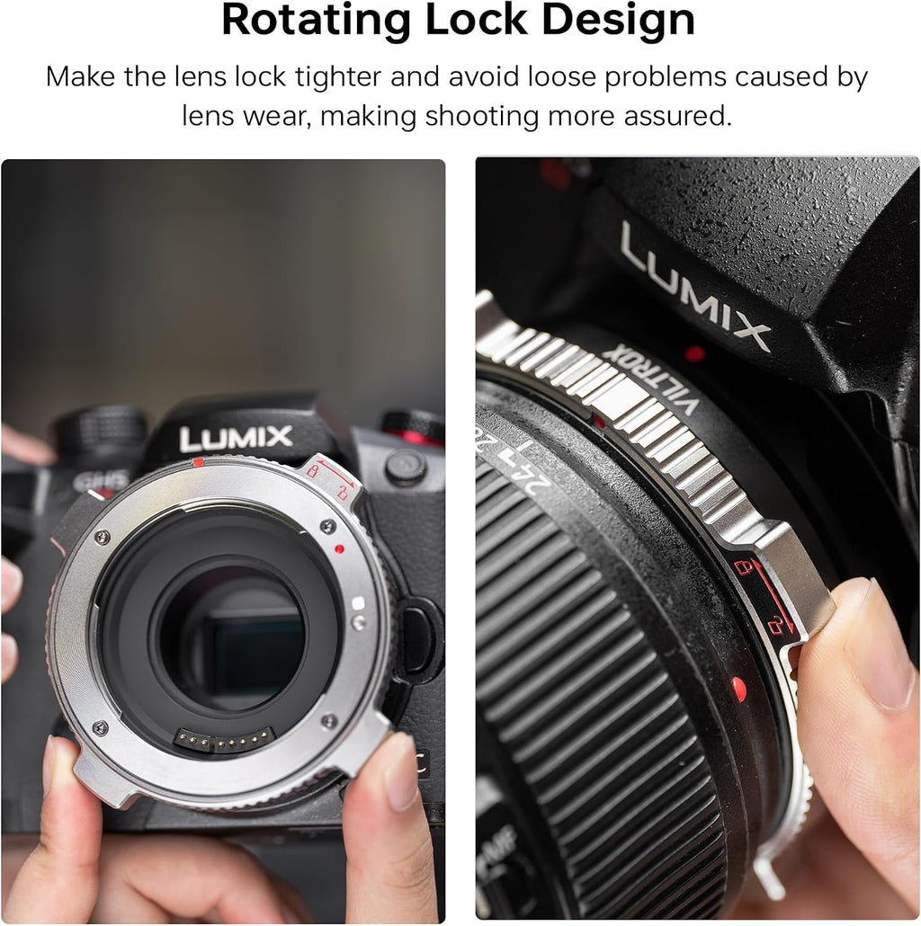 VILTROX EF-M1 Pro Auto Focus Lens Adapter Lens Mount Converter with Security Lock Compatible with Canon EOS EF/EF-S Lens to M4/3 MFT GH4 GH5 GF6 GX7 E-M5 E-M10II E-PL5 Cameras