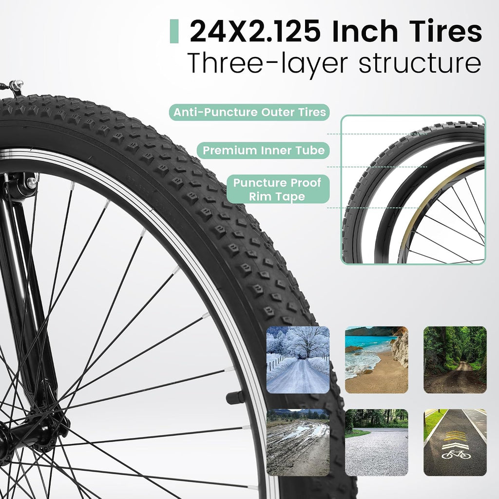 Ecarpat 24 26 Inch Women Girls Mountain Bike, Disc/V Brakes 21 Speeds Women Bike, Sturdy Steel Frame and Suspension Fork, Stylish Adult and Teens Bicycle for Urban Trail Snow Commuter