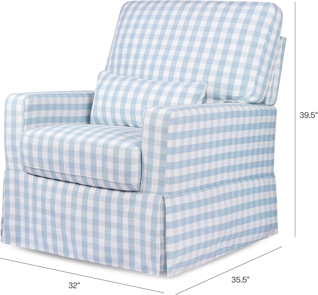 Namesake Crawford Pillowback Comfort Swivel Glider in Blue Gingham, Greenguard Gold & CertiPUR-US Certified