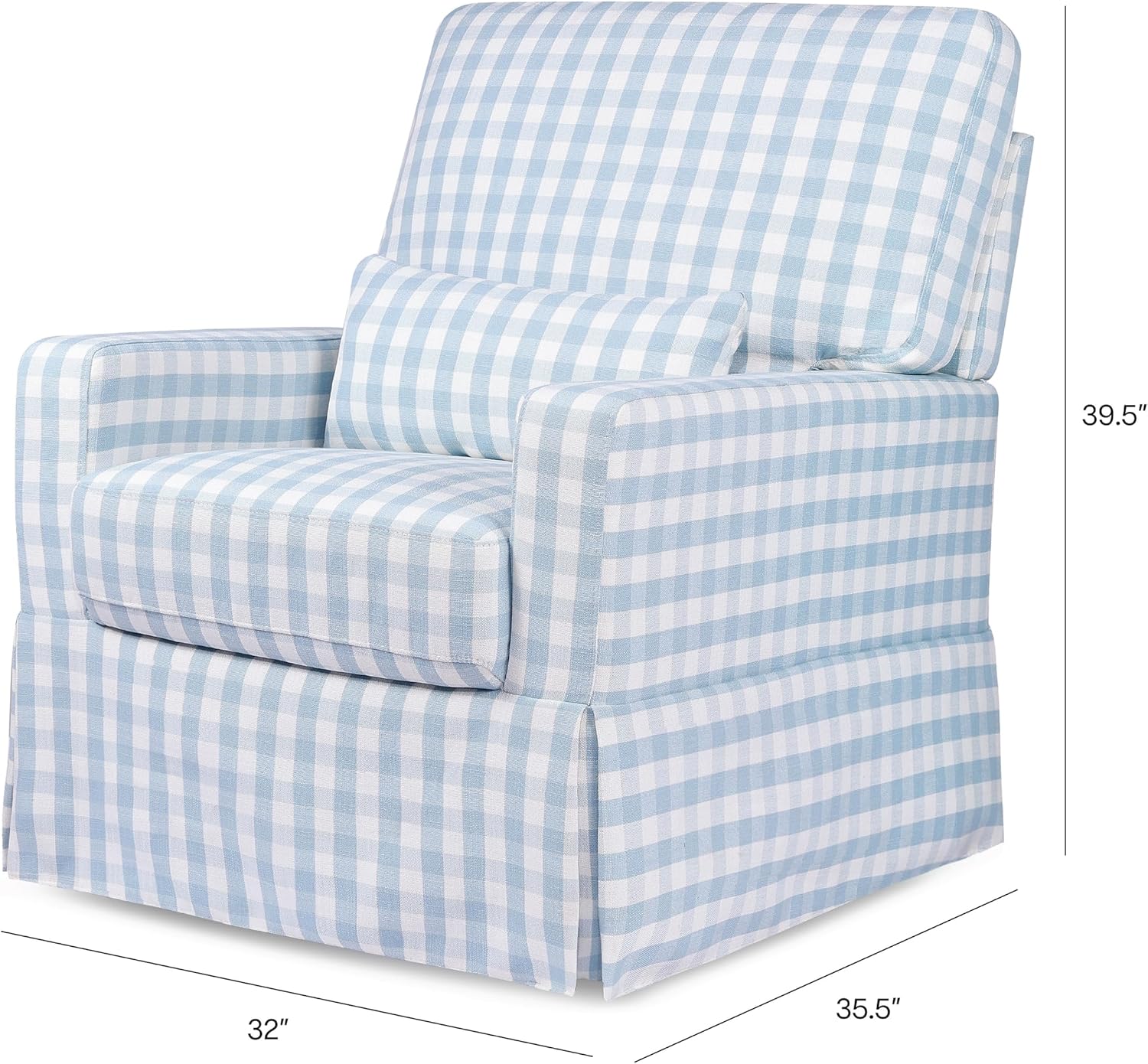 Namesake Crawford Pillowback Comfort Swivel Glider in Blue Gingham, Greenguard Gold & CertiPUR-US Certified