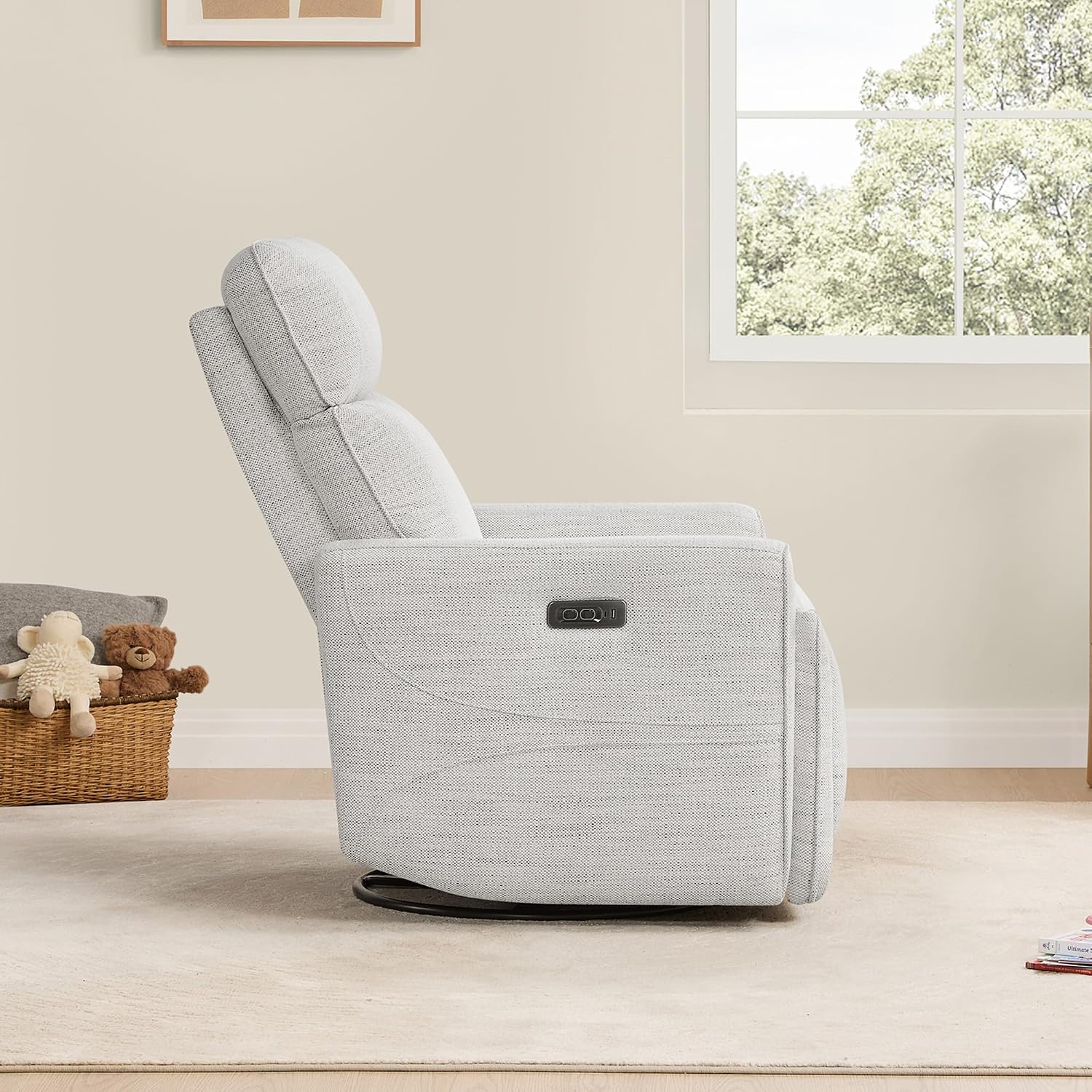 CHITA Power Recliner Chair Swivel Glider with Adjustable Power Headrest, FSC Certified Electronic Modern Nursery Rocking Chair with USB and Type-C Ports, Ivory