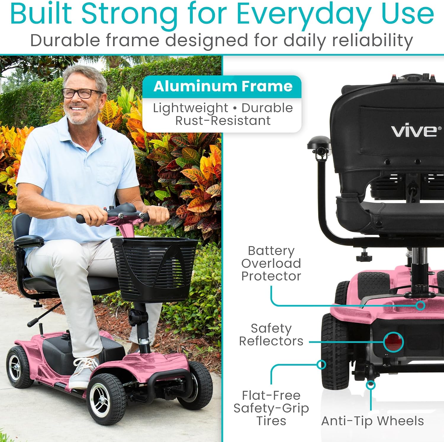 Vive 4 Wheel Mobility Scooter - Electric Powered Wheelchair Device - Compact Heavy Duty Mobile for Travel, Adults, Elderly - Long Range Power Extended Battery with Charger Included (Limited Edition)