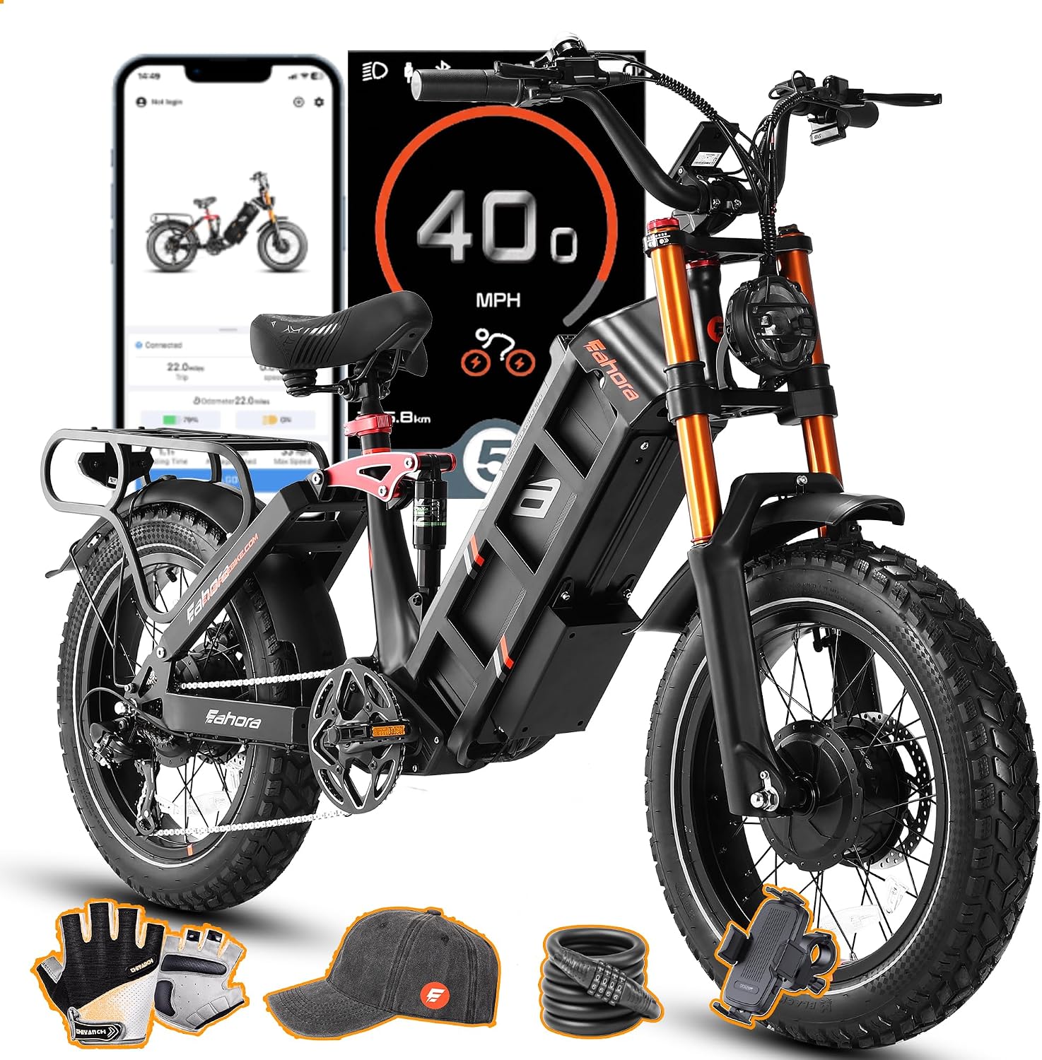 2026 eAhora Juliet Pro 2 Electric Bike for Adults, Peak 5400W Dual Motor, 43Mph, 60V 70Ah Battery for 220 Miles Range, 20' Fat Tires, APP, Commuting & Delivery