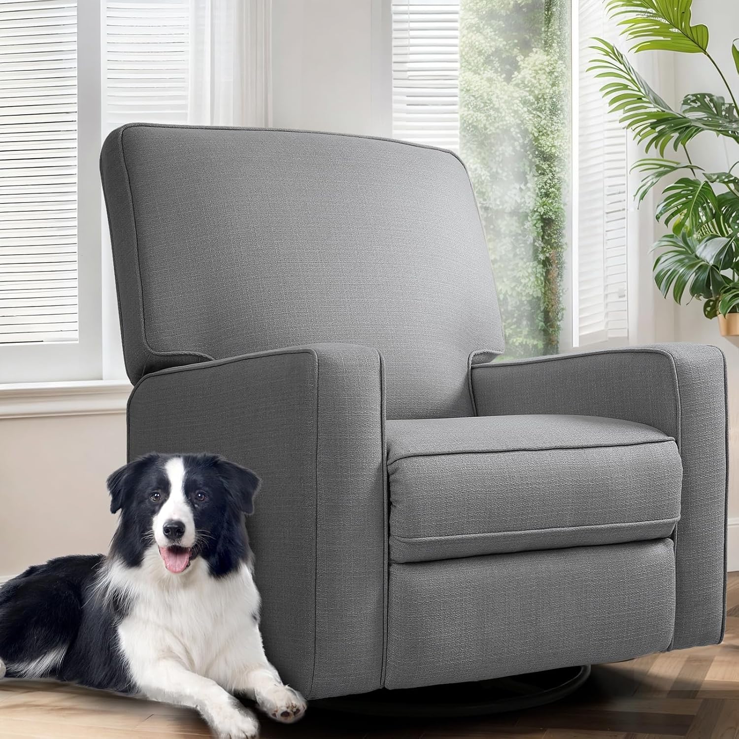Swivel Rocker Recliner Chair for Adults, High Back Fabric Recliner with Deep Seat, Manual Glider for Living Room & Nursery, Charcoal