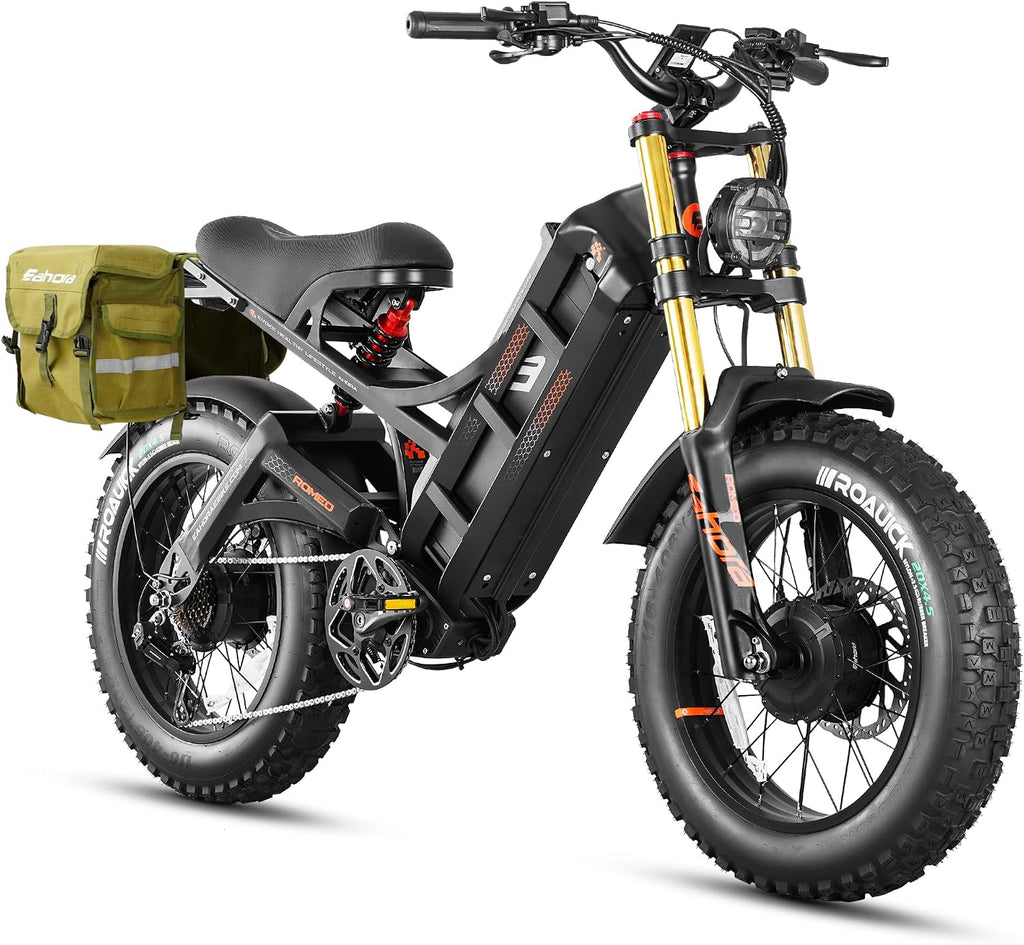 Eahora Romeo Pro/Romeo 2/Romeo Ultra 34-43Mph 1600-3000W Electric Bike for Adults 48-60V 60-70Ah 200Miles Long Range, 20*4.5/26*4.0' Fat Tire Full Suspension, All Terrain, Hydraulic Brake, APP Control