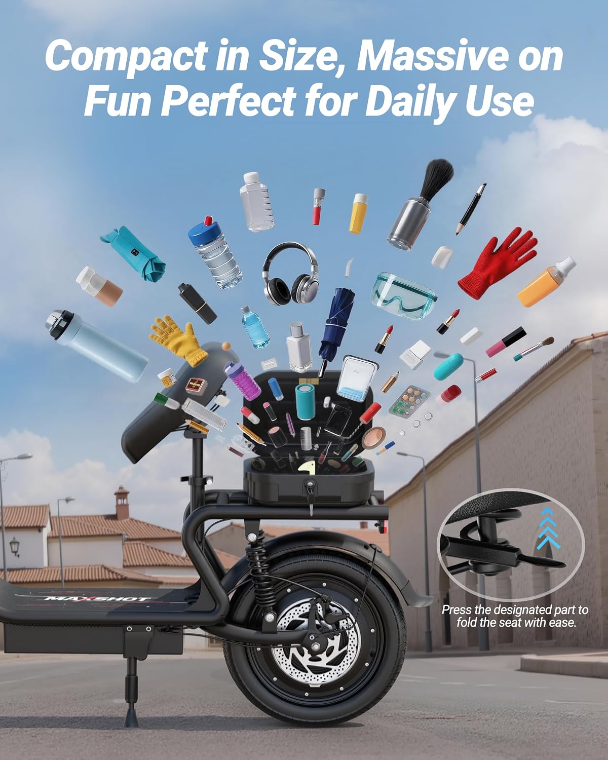 MAXSHOT Electric Scooter for Adults, 8.5/14' Tires, 19/22Mph, 350W/500W Motor, 16-28 Miles Range, Folding E-Scooter with Dual Suspension,APP Control