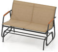 Tangkula 2-Person Outdoor Glider Bench, Patio Gliding Loveseat with Breathable Fabric Seat, Curved Teak Wood Armrests and Metal Frame, Swing Rocking Chair for Backyard, Garden, Porch, Balcony (2 Seat)