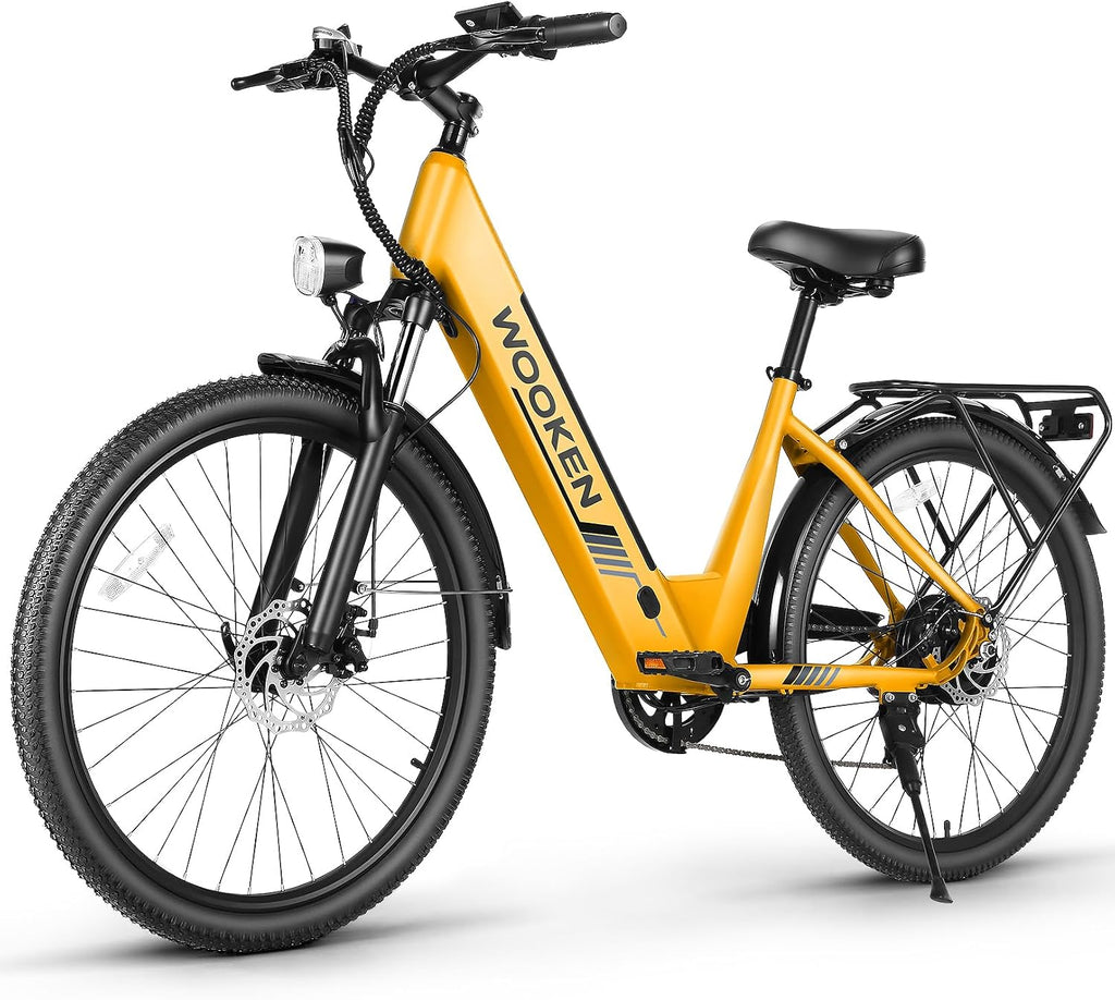 Wooken 26' Electric Bike for Adults, 749W Peak Commuter Ebike with 48V 10.4Ah/15Ah Removable Battery, Step Through E-Bike 7 Speed City Electric Bicycles for Women Men