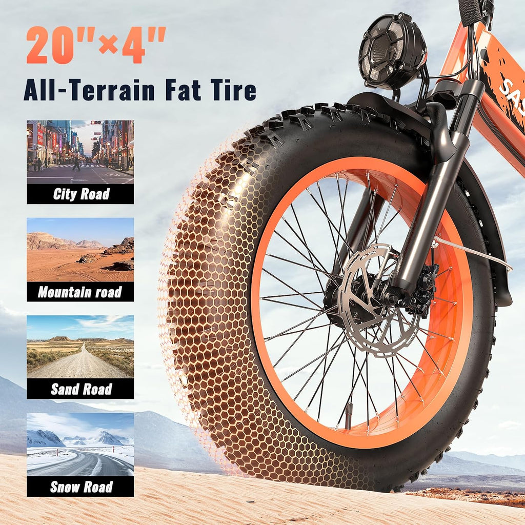 SASIKEIBIKE 1500W Electric Bike for Adults Full Suspension,48/52v 20AH Electric Dirt Bike with 20' x 4.0 Fat Tire,70 Miles Electric Bicycle, Ebike for Snow, Mountains, Road UL Certified