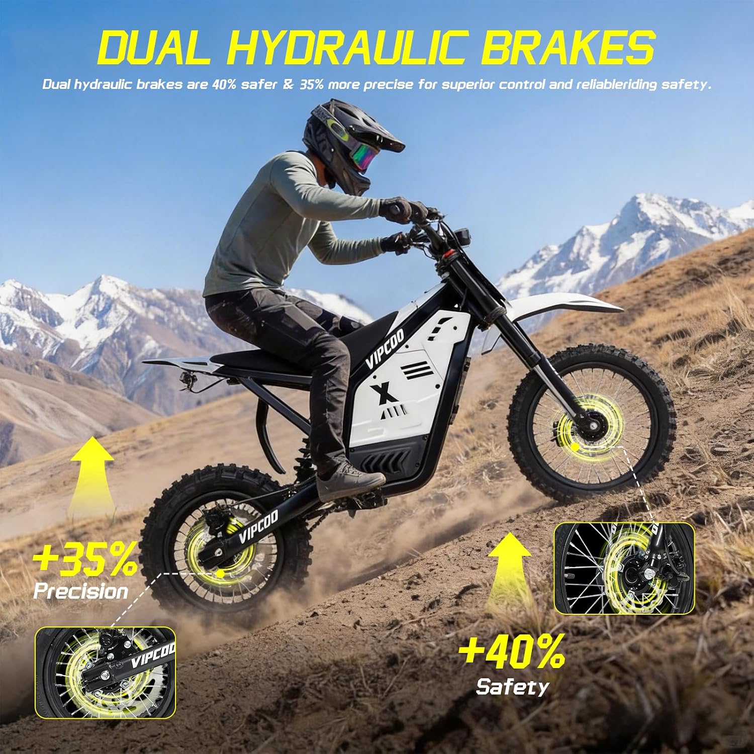 3500W Electric Dirt Bike for Teens Kids,VIPCOO H2 Electric Motorcycle for Adults,25° Slope,48V/23Ah Battery,14'/12' Off Road Tire,Dual Hydraulic Brakes & Full Suspension Fit Age 13+