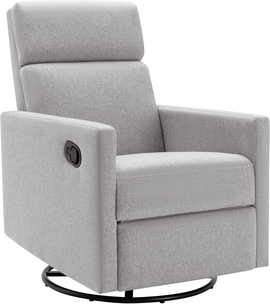 LUMISOL Swivel Rocking Recliner Chair for Adults, Nursery Swivel Glider Chair Manual Reclining Single Sofa Chair, Linen Upholstered Glider Rocker Recliner with High Back, Gray