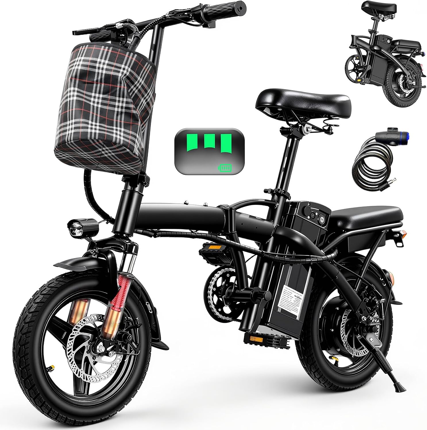 Electric Bike for Adults Teens, Commuter City Folding ebike with 560W Motor and 48V Battery, 24MPH 3-Level Pedals Assist, Dual Disc Brakes,14' Compact Foldable Electric Bicycle with USB Phone Holder