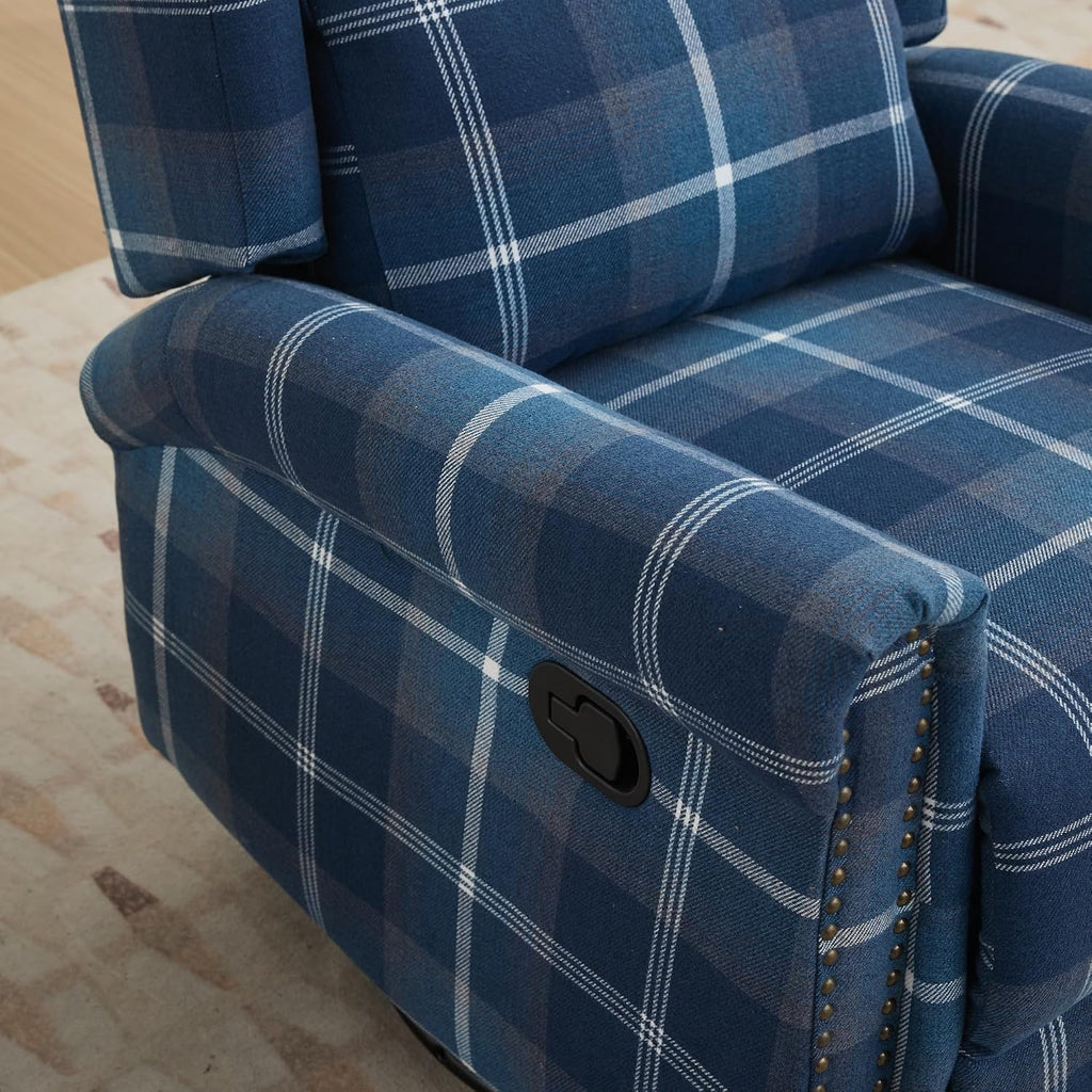 Swivel Rocker Recliner Chair, Manual Rocking Recliner Chair, Wingback Swivel Recliner Chair, Glider 360 Degree Swivel Chair with Padded Seat, Swivel Recliner Chairs for Living Room - Blue