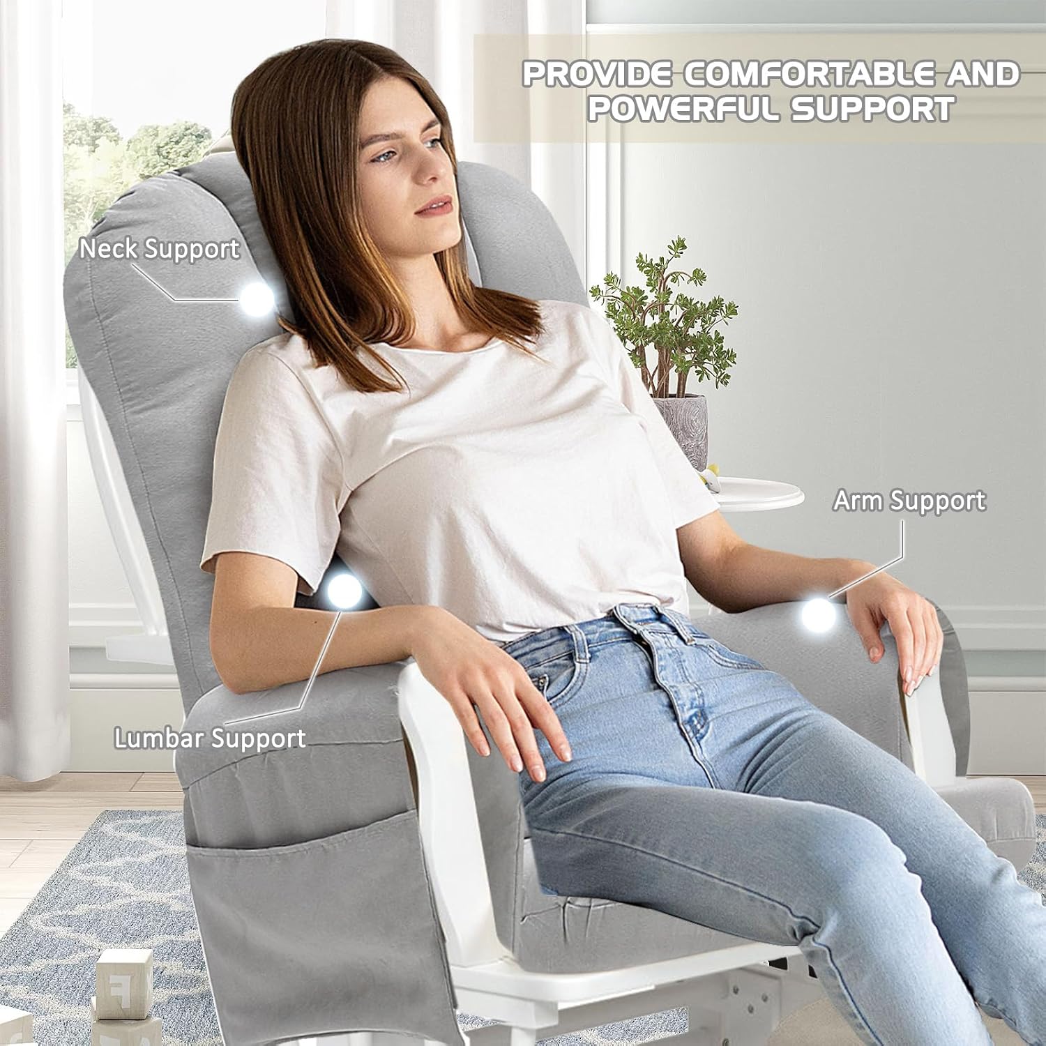 BECHAEO 5PCS Suede Glider Rocker Replacement Cushions with Ottoman Cover Thicken Soft Rocking Chair Cushion Set for Indoor Nursery Glider Rocking Chair, Light Gray