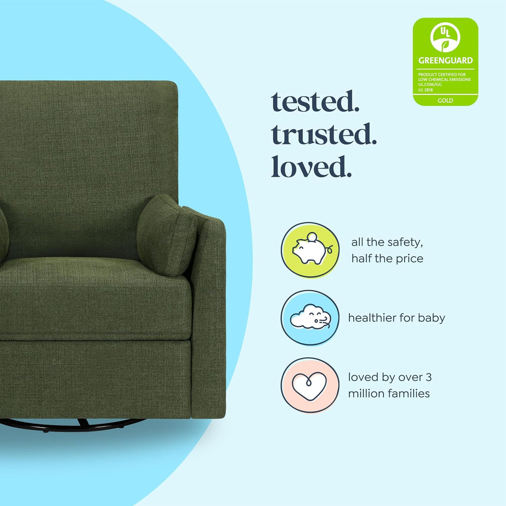 Carter's by Davinci Ethan Swivel Recliner in Performance Forest Green Linen, GREENGUARD Gold & CertiPUR-US® Certified