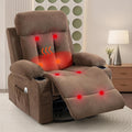 Swivel Recliner Chair for Adults w/Vibration Massage and Heating, 360° Rocker Glider Recliner w/Cup Holder and USB Charge Port for Living Room, Bedroom, Brown