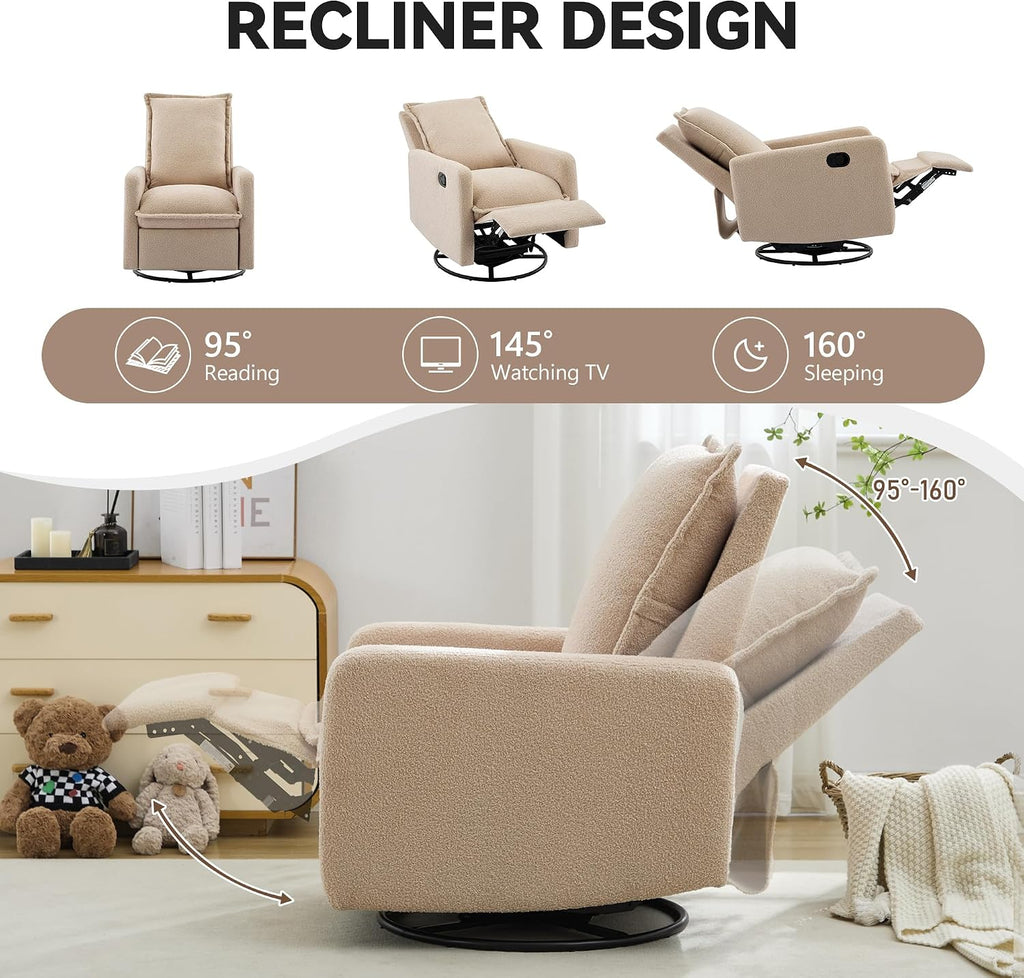 JIVOIT Modern Swivel Rocker Recliner Chair, Linen Fabric Glider Rocker Recliner, Rocking Chair Nursery with Backrest and Footrest, Single Reclining Sofa for Living Room Bedroom Apartment (Oatmeal/68)