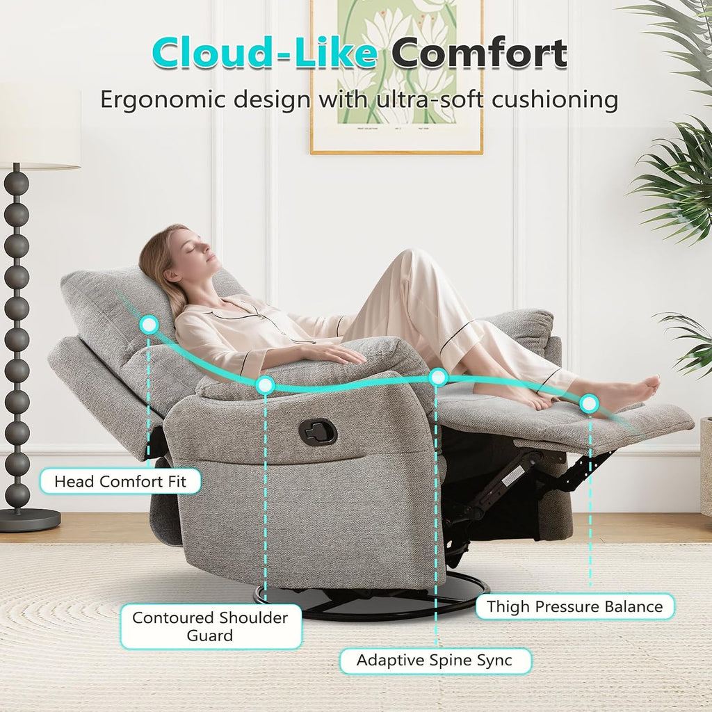 ANJ Swivel Rocker Recliner Chair Set of 2, Manual Fabric Glider Nursery Recliner Chair, Single Rocking Modern Sofa Home Theater Seating for Living Room, Nursery (Silver)