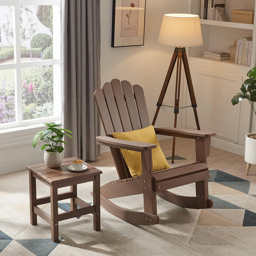 Psilvam Adirondack Patio Rocking Chair, Poly Lumber Porch Rocker with High Back, 350Lbs Support Adirondack Rocking Chairs for Both Outdoor and Indoor, Poly Rocker Chair Looks Like Real Wood