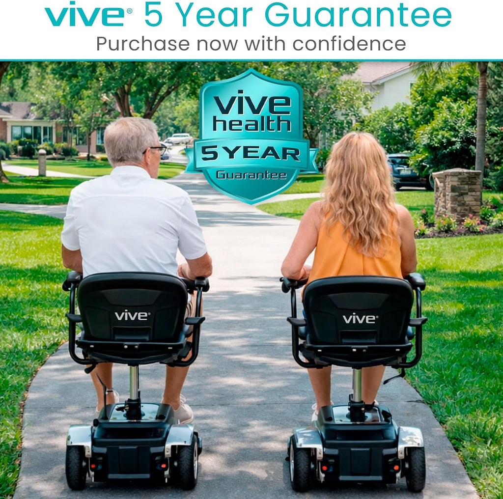 Vive 3 Wheel Mobility Scooter - Electric Powered Mobile Wheelchair Device for Adults - Folding, Collapsible and Compact for Travel - Long Range Power Extended Battery with Charger and Basket Included