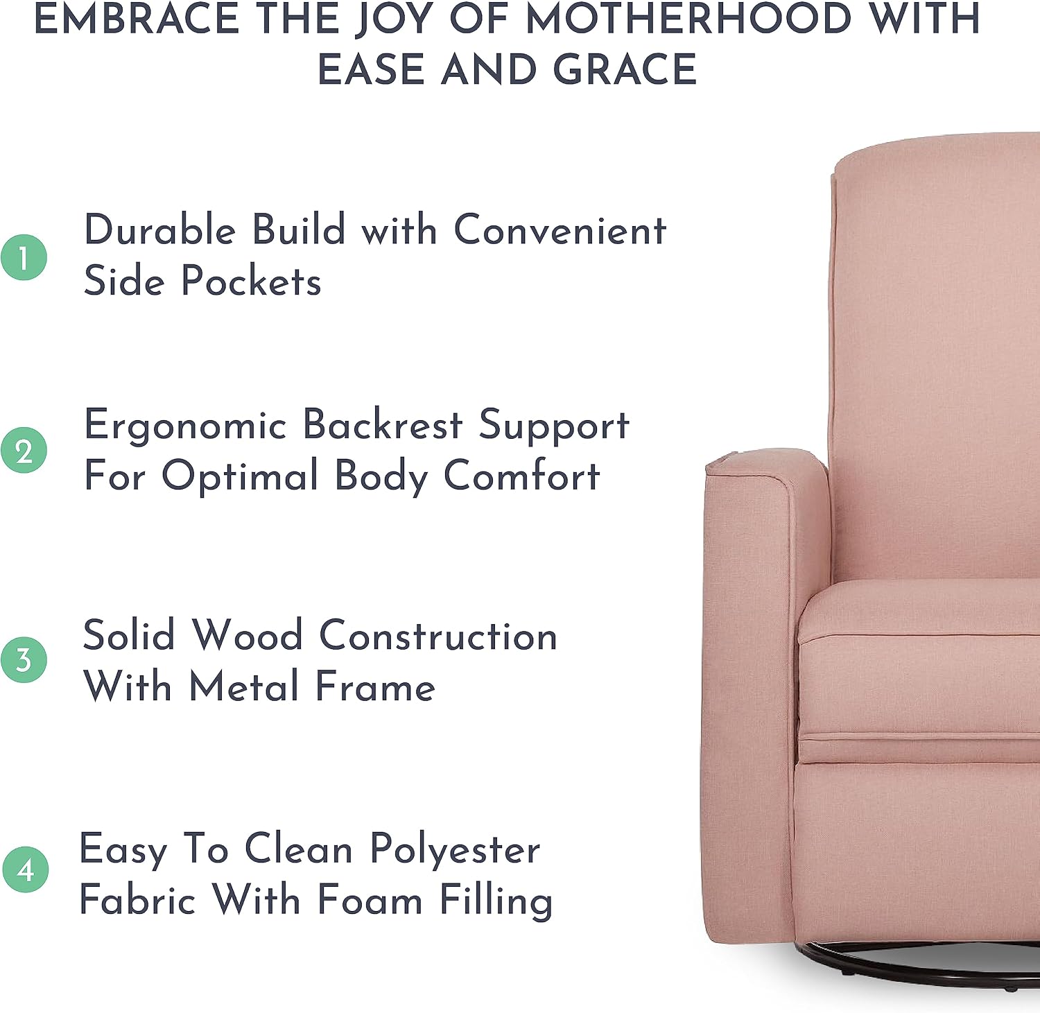 Evolur Raleigh Basic Glider, Recliner and Rocker in Pink