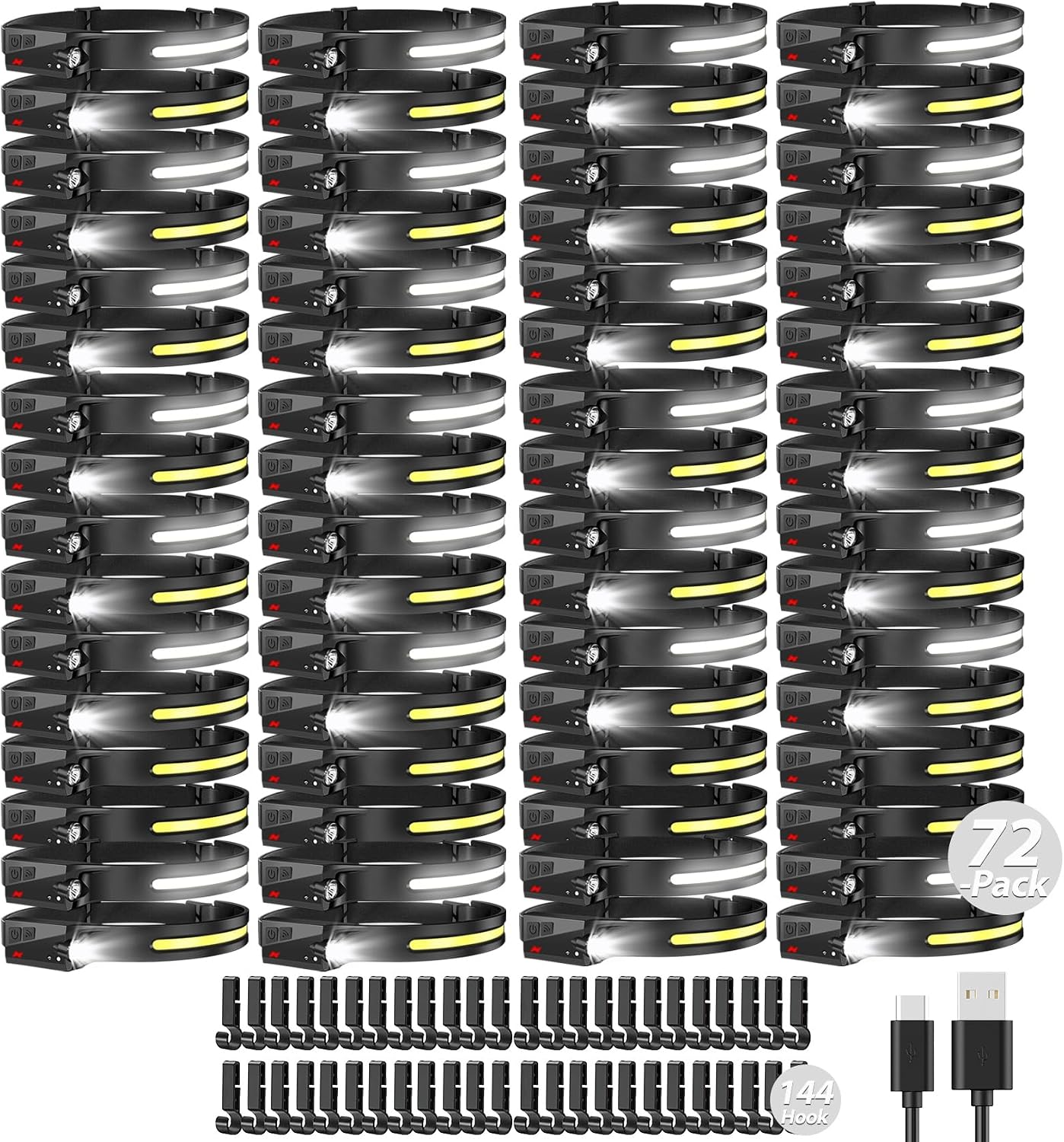 Bud K 72pack Headlamp Rechargeable, 1000 Lumen Headlamps for Adults, 230 Angles Wide Beam Headlamp & Spotlight,6 Modes, Lightweight Head Lamps for Camping Running Cycling (72)