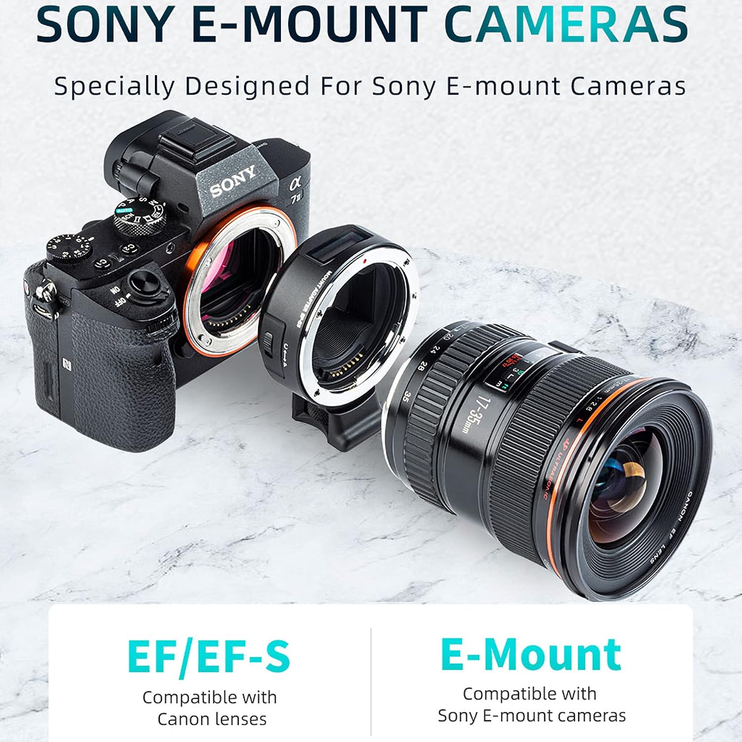 VILTROX EF-E5 Smart Auto Focus Lens Mount Adapter with OLED Screen for Canon EF/EF-S Lens to Sony E Mount Camera A7/A7R/A7RIII/A7III/A7II/A6500/A6300