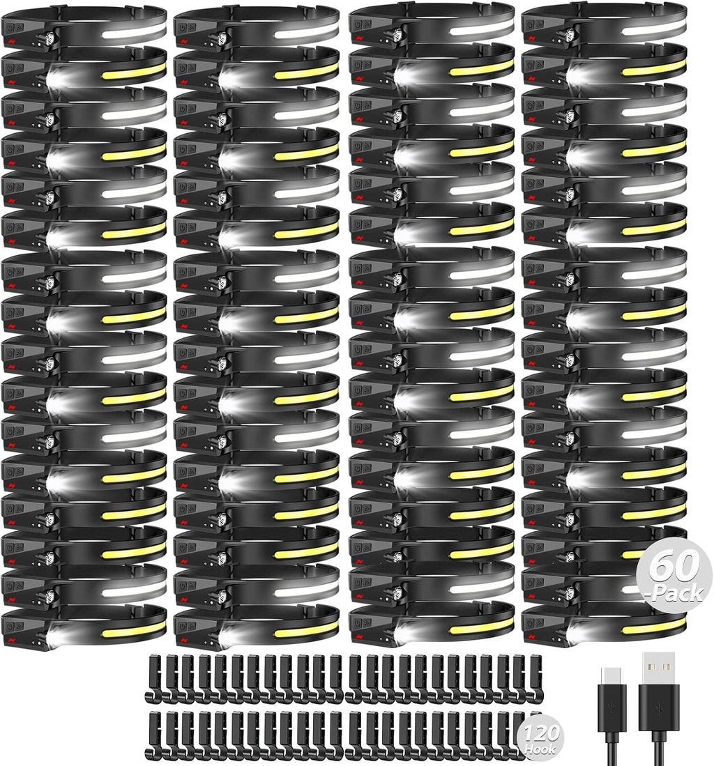 Bud K 60pack Headlamp Rechargeable, 1000 Lumen Headlamps for Adults, 230 Angles Wide Beam Headlamp & Spotlight, 6 Modes, Lightweight Head Lamps for Camping Running Cycling (60)