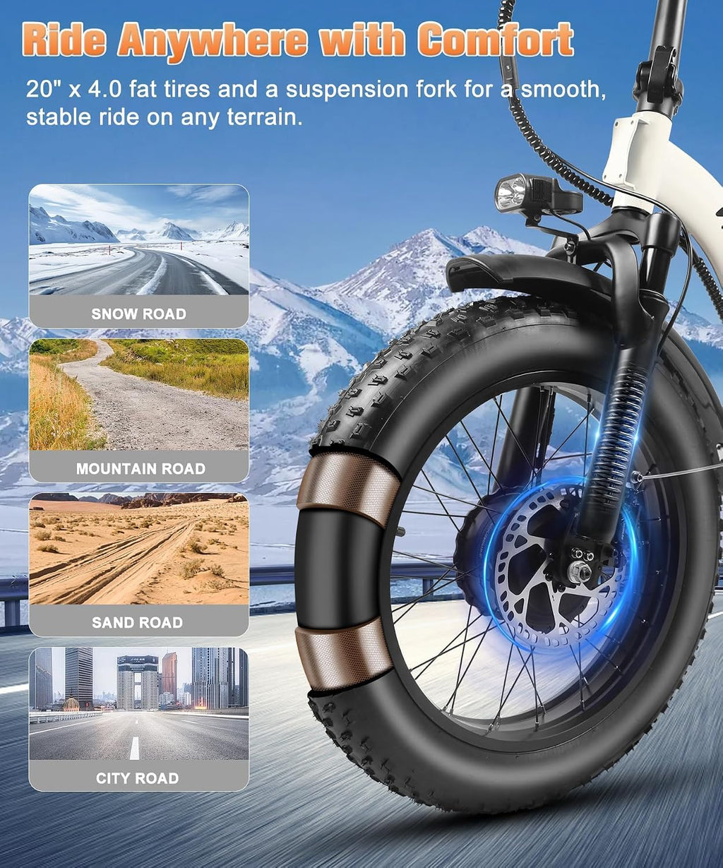 Wildeway 2000W Dual Motor Electric Bike SummitX 32Ah Battery E-Bike 90 Miles Long Range 28MPH Foldable 20x4.0 Fat Tire Ebike for Adult Hydraulic Brake Delivery Commuting Bicycle 2 Seat