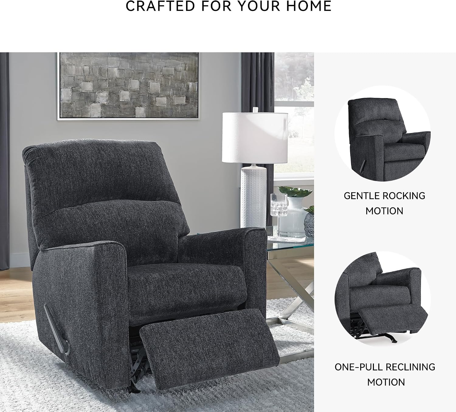 Signature Design by Ashley Altari Rocker Recliner Chair, Plush Chenille Upholstered Reclining Chair, Gentle Rocking Motion, Cozy Seating for Everyday Relaxation, 34' W x 39' D x 40' H