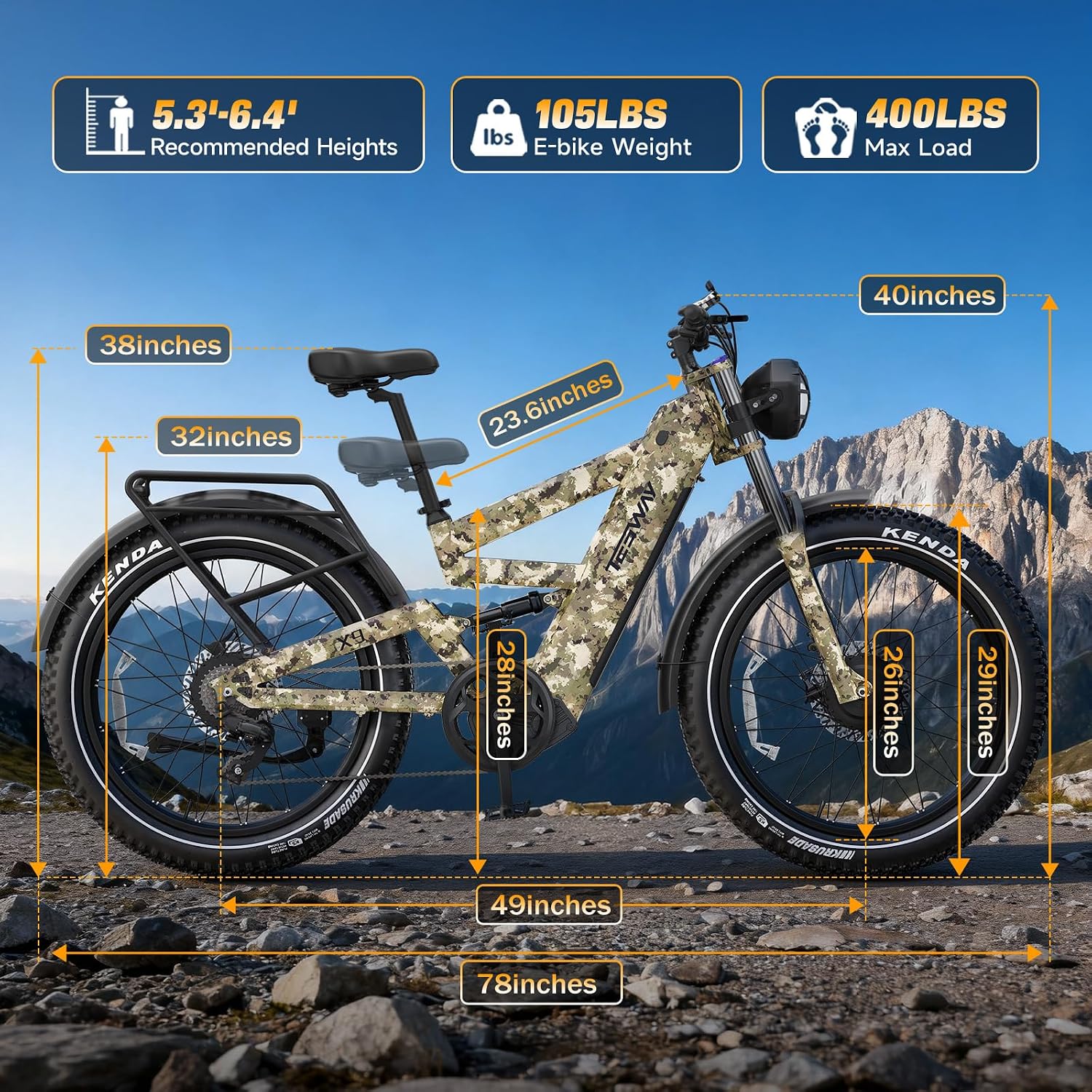 TESWAY X9 Ultra Dual Motor Ebike, 26' Fat Tire Full Suspension AWD Electric Bike for Adults, 4000W 43MPH 240NM, 60V 30Ah(Camo)/25Ah(Other) 120 Miles Long Rang