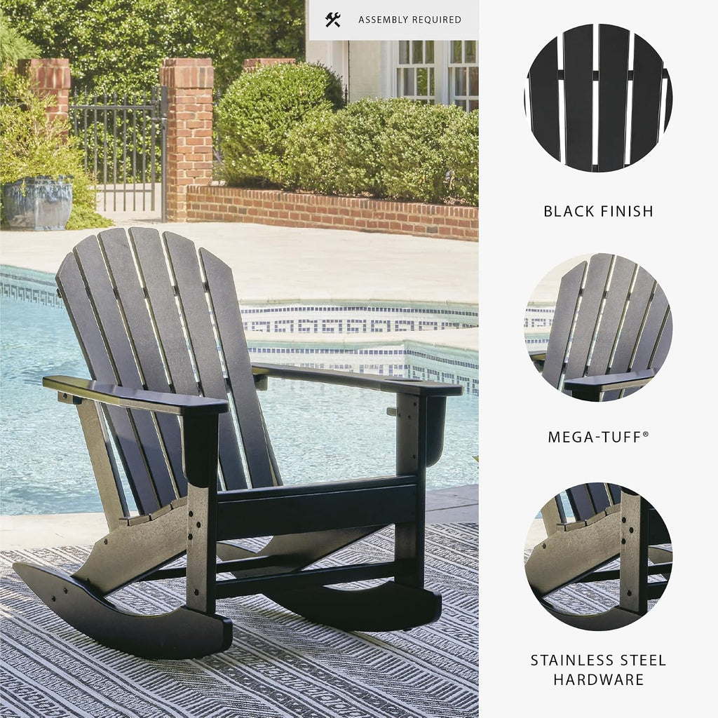 Signature Design by Ashley Sundown Treasure Cottage Weather Resistant Indoor/Outdoor Rocking Chair with 1 Cup Holder, Black