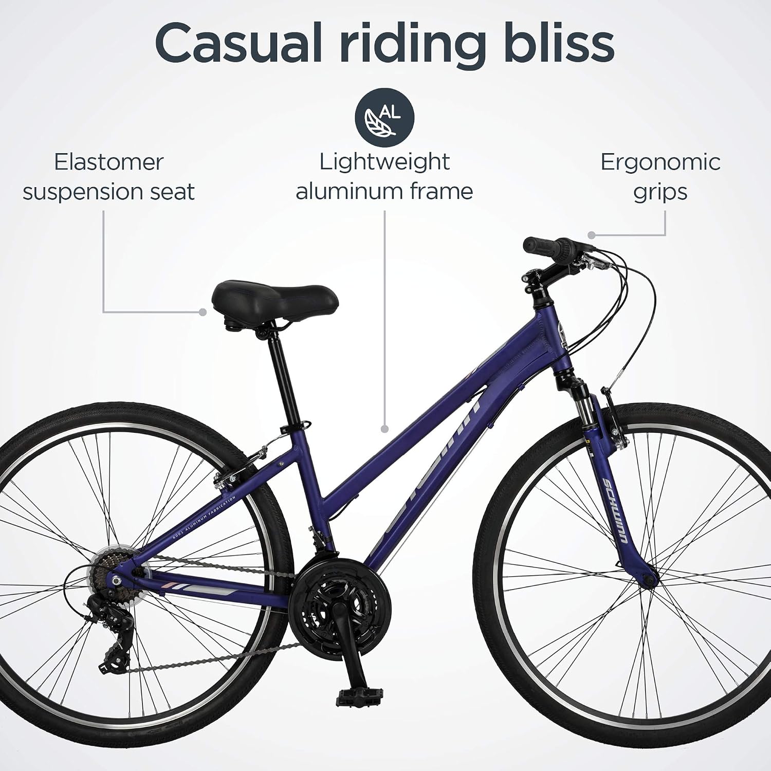 Schwinn Network 3.5 Hybrid Bike, Mens and Womens Bike, 21-Speed Hybrid Bicycle, Aluminum Frame, Suspension Seat, Alloy Linear Pull Brakes, Adult Bicycle