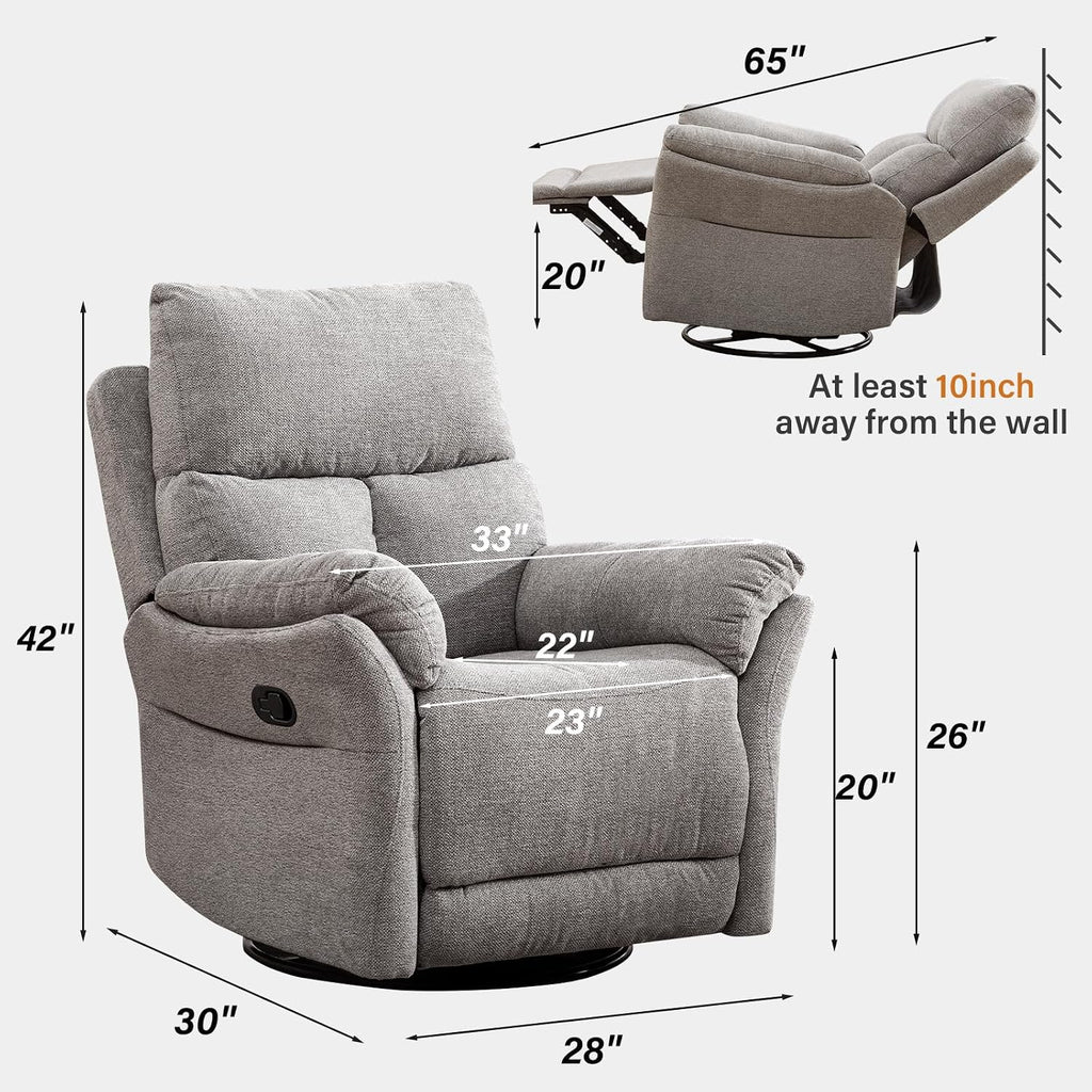 ANJ Swivel Rocker Recliner Nursery Chair, Manual Glider Rocking Recliner Chairs for Adults, Rocking Chair Nursery ReclinerS, 360° Swivel Lazy Boy Recliner Chairs for Living Room, rv, Silver Grey