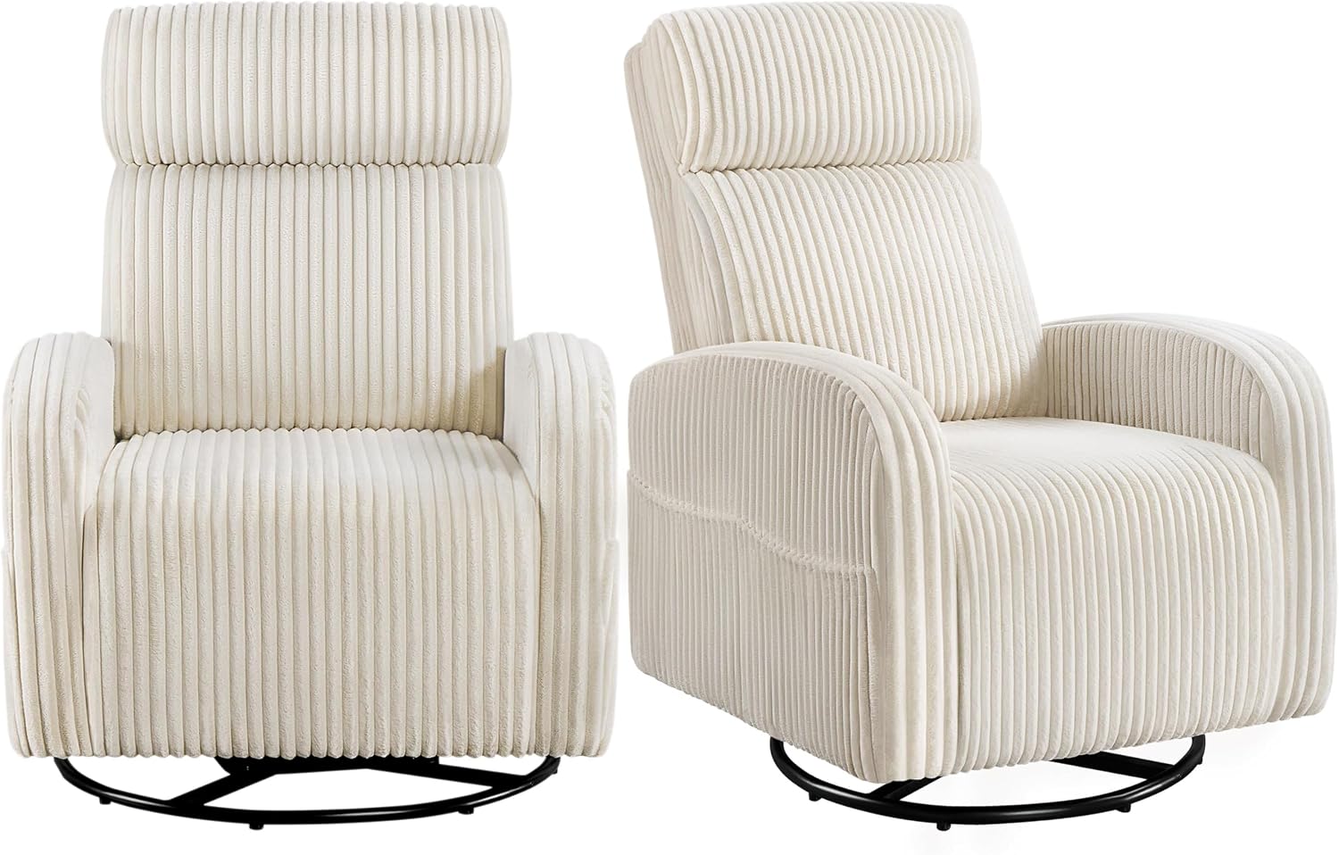 Yaheetech 360° Swivel Glider Chair for Nursery, Rocking Chair Nursing Chair with Side Pockets, Corduroy Glider for Living Room with High Back Beige Set of 2