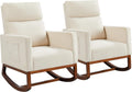 Yaheetech Rocking Chair Nursery Upholstered Glider Chair with Rubber Wood Legs Side Pocket, Rocking Accent Armchair High Back for Living Room Bedroom, Beige, 2pcs